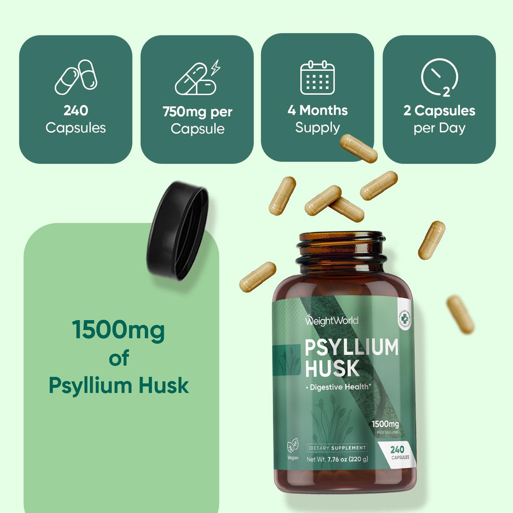 WeightWorld Psyllium Husk Capsules on kitchen counter for daily routine.