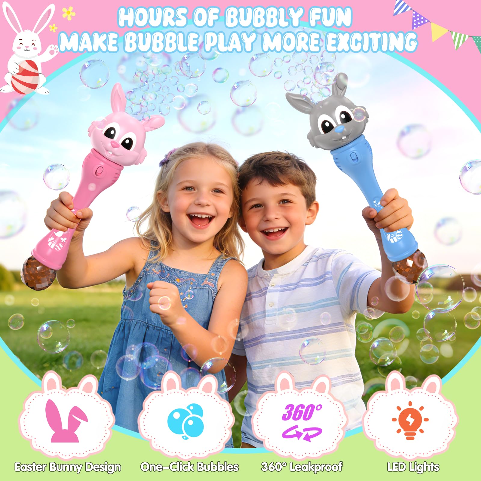 Weilim Easter Bunny Bubble Wand LED on glowing during outdoor play.