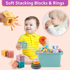 Weilim soft silicone building blocks promote tactile exploration and fine motor skills.