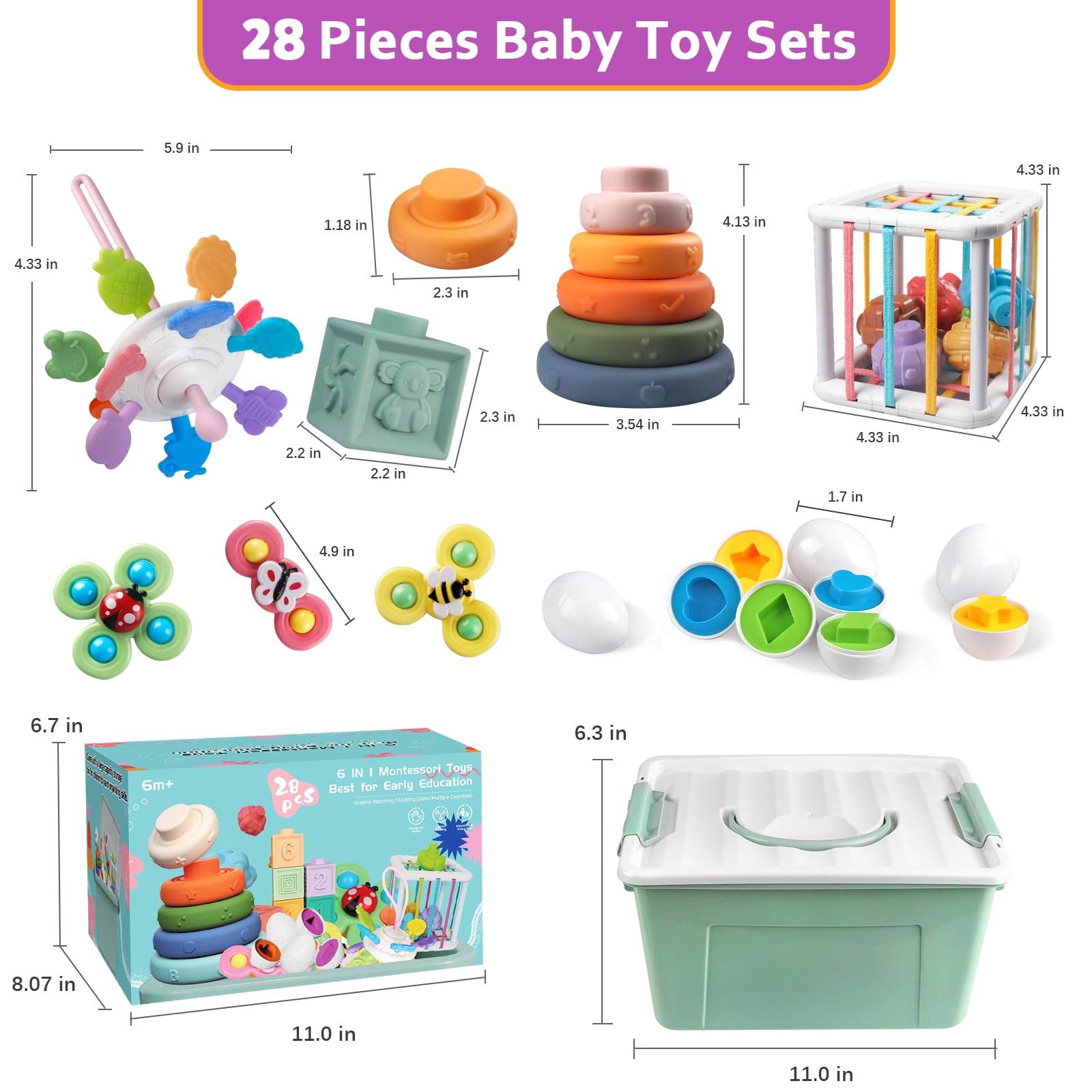 Weilim storage bin included to help organize toys after playtime.