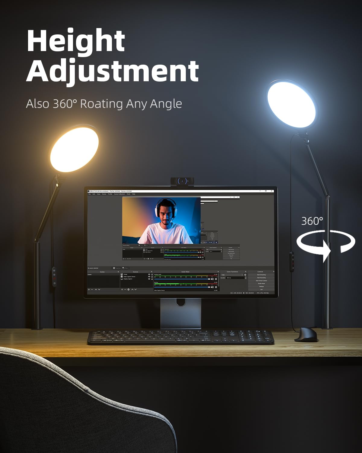 Weilisi ring light head tilt supports flattering angles during recordings