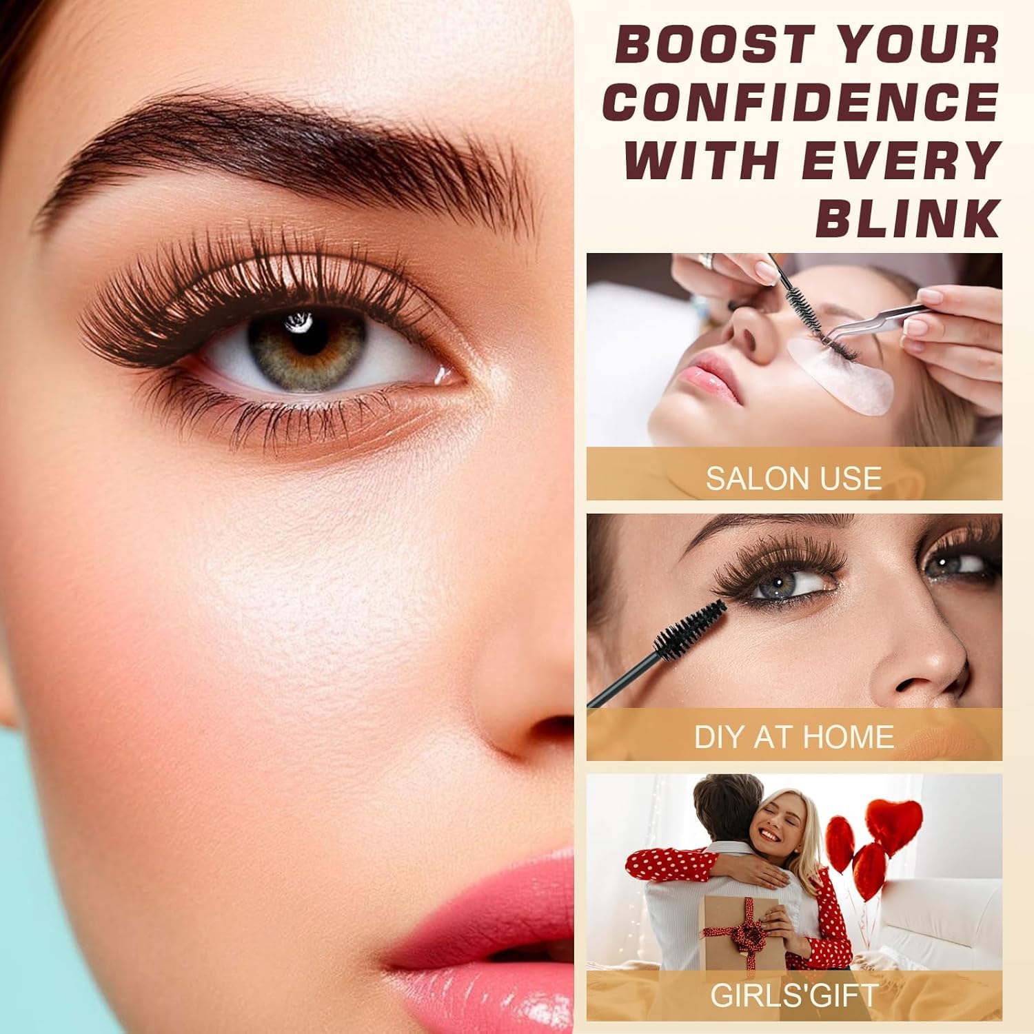 WEILNELL dark brown shade on lashes and brows for natural look.