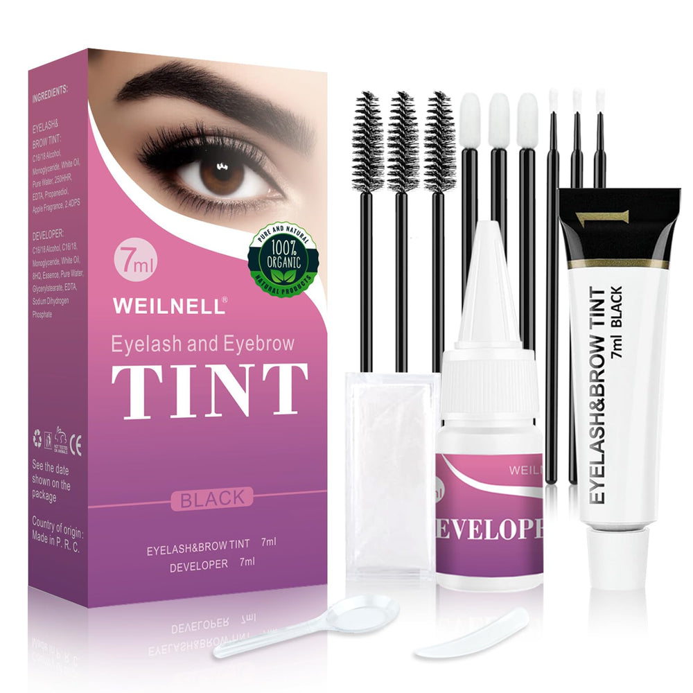 WEILNELL eyelash color kit bottle closeup showing rich black tint for bold lashes