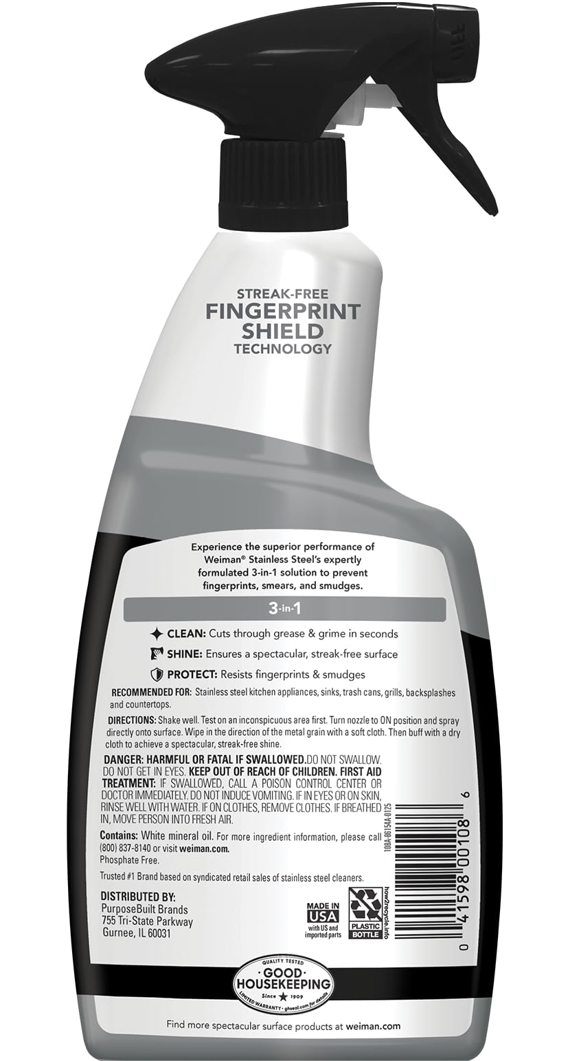 Weiman anti-fingerprint spray helps keep appliances looking clean.