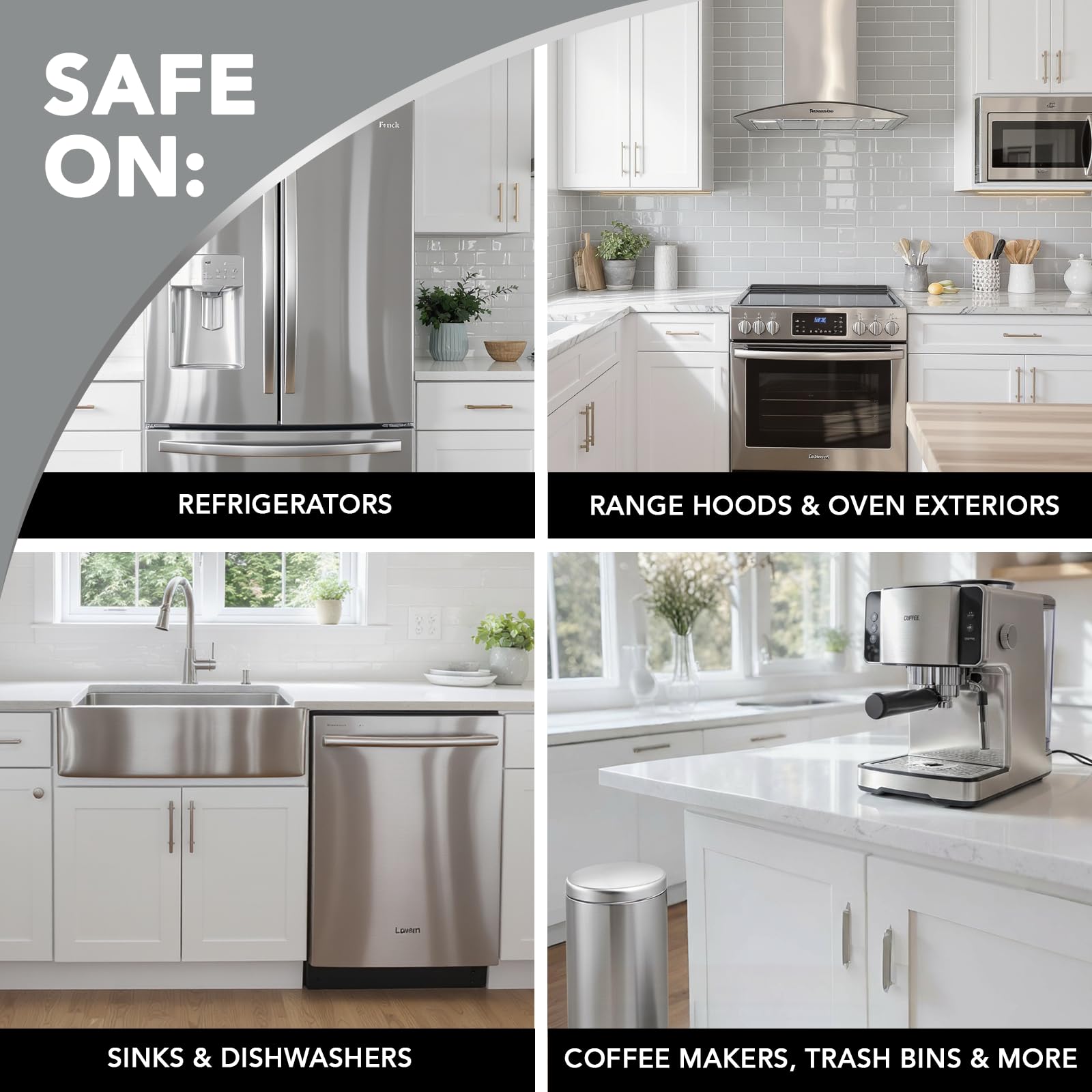 Weiman cleaner is safe on refrigerators, sinks, ovens, and range hoods.