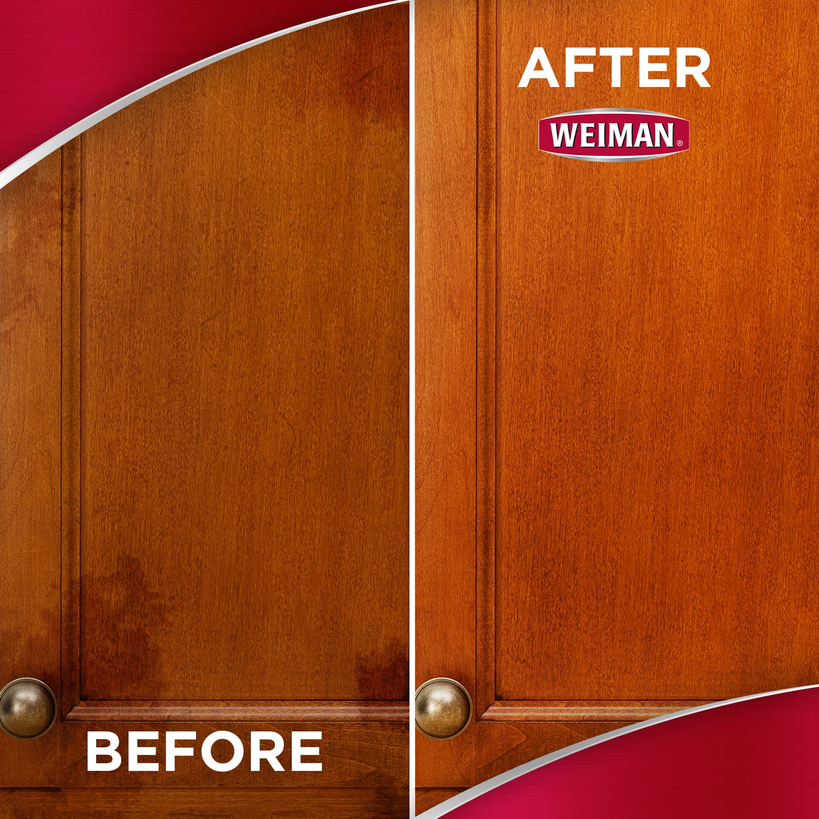 Weiman spray mist cleaning a wooden baseboard and trim without residue