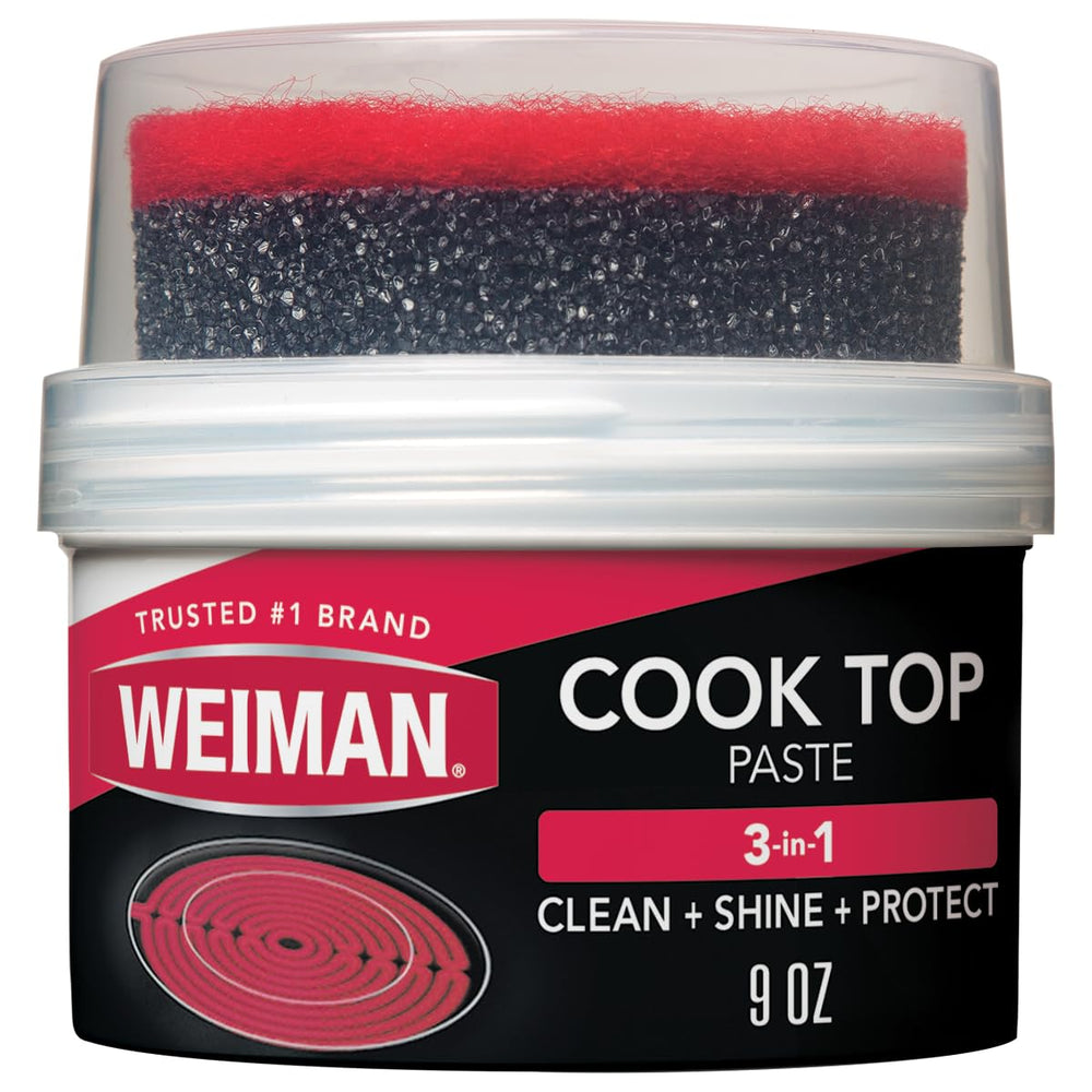 Weiman Cooktop Paste removes burned messes from glass surface for a cleaner shine