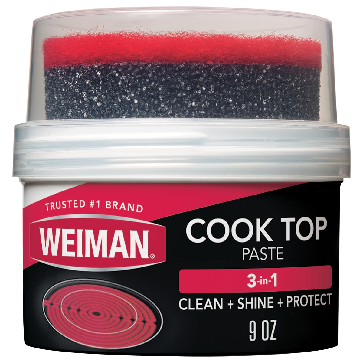 Weiman Cooktop Paste removes burned messes from glass surface for a cleaner shine