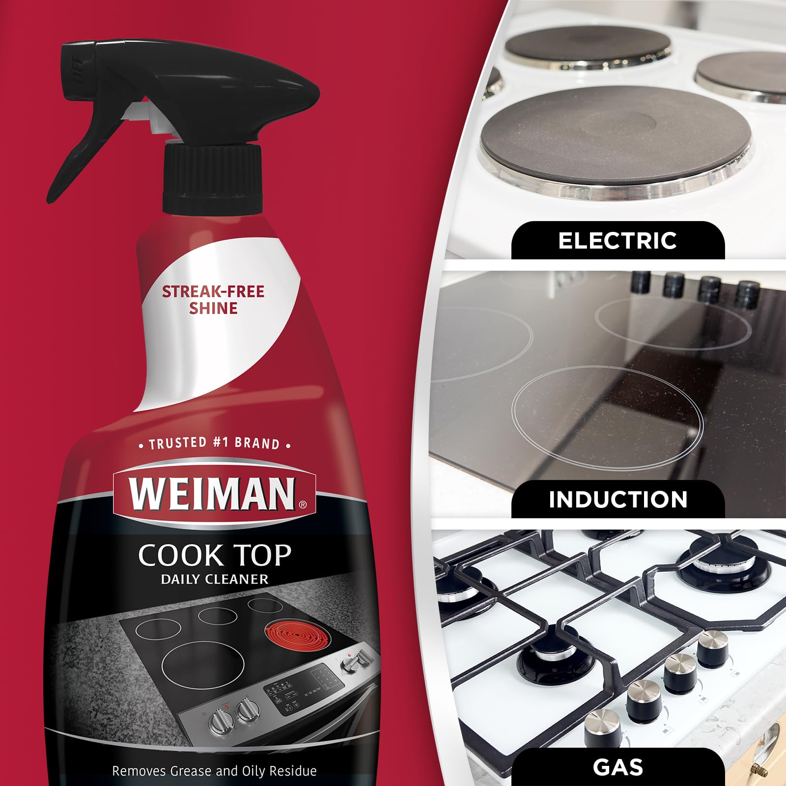 Weiman cooktop surface before cleaning shows grease buildup