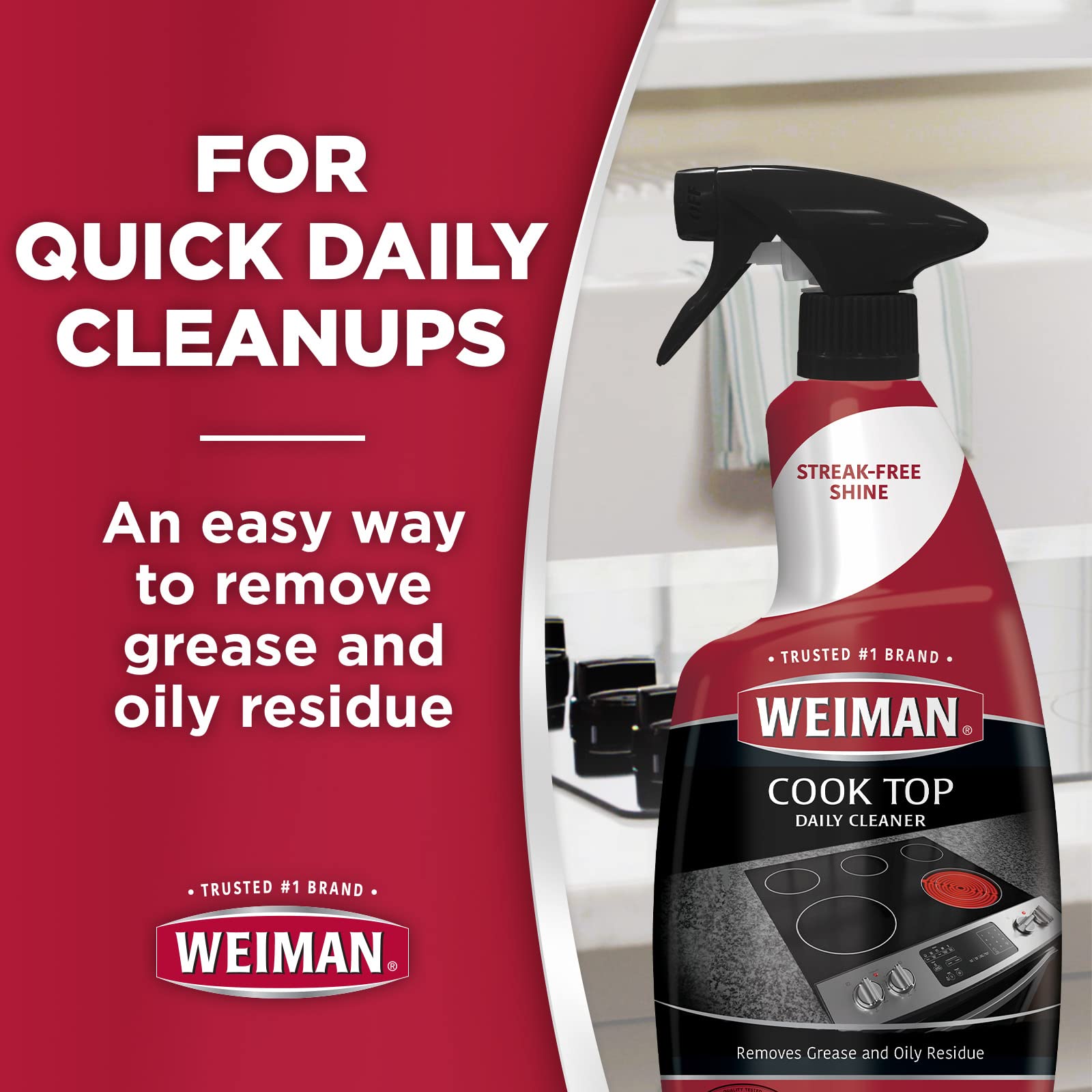 Weiman daily cooktop cleaner cleans induction, ceramic, and glass tops