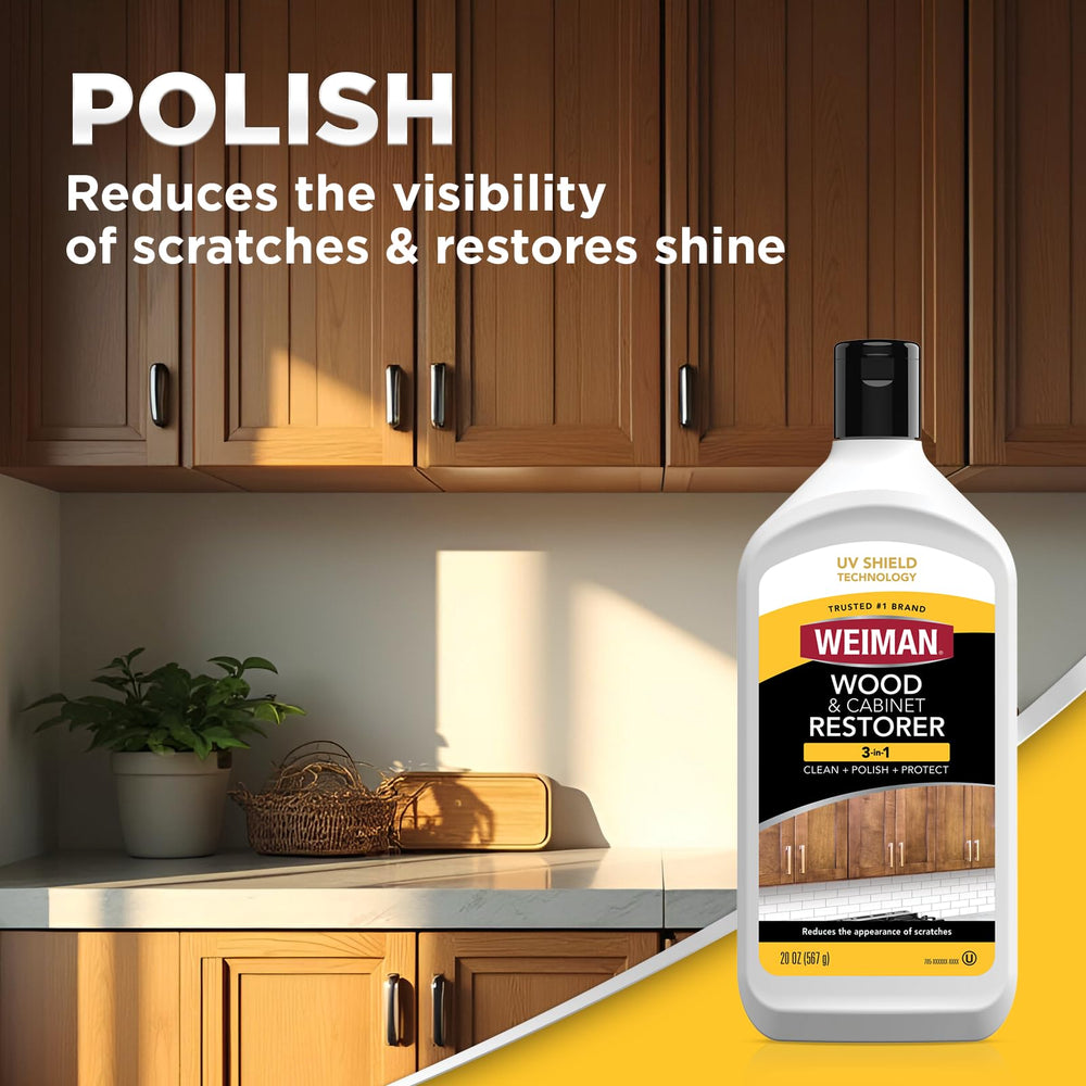 Weiman care for dining room wood surfaces including cabinets, tables, and chairs.