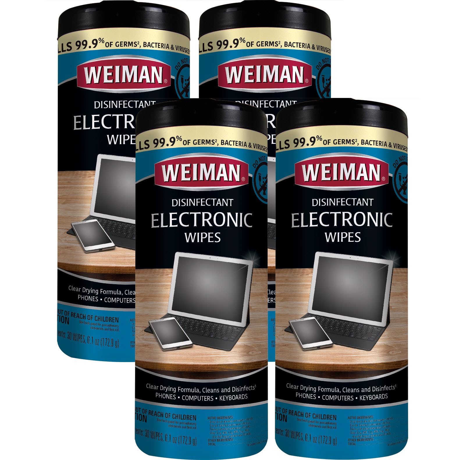 Weiman Electronic Screen Cleaner Wipes four‑pack box on display, ready for cleaning
