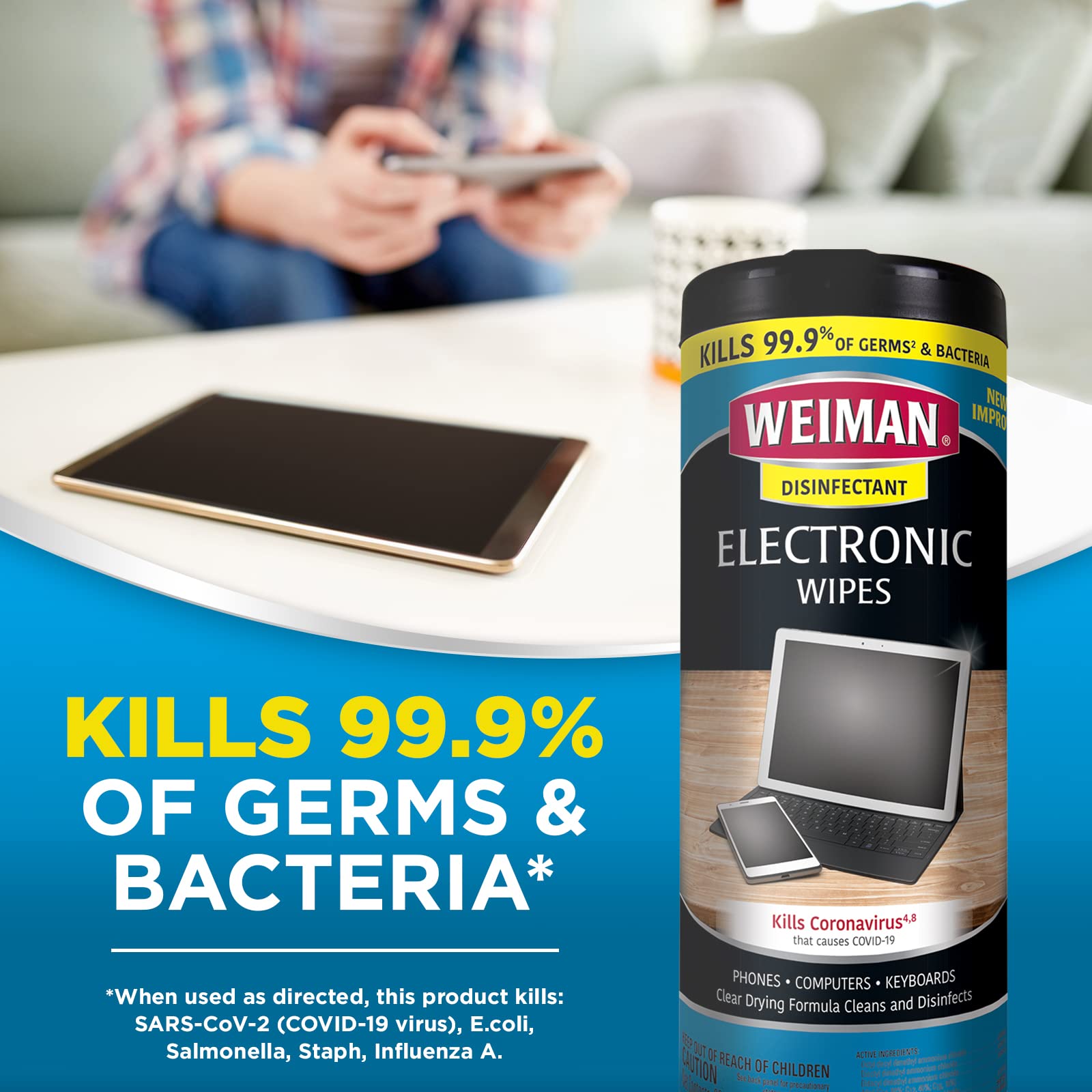 Weiman Wipes on tablet screen remove dust and smudges