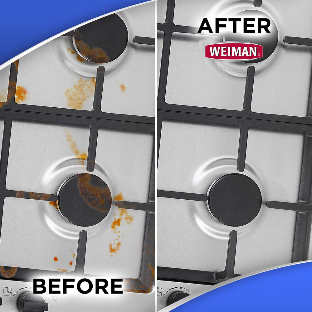 Weiman gas grates cleaned to remove residue for better performance.