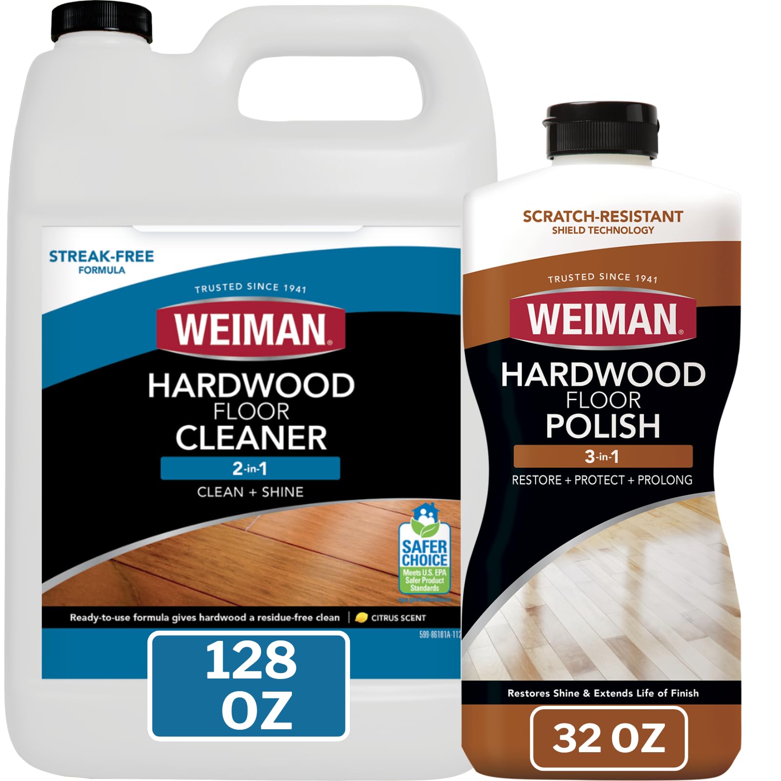 Weiman hardwood floor cleaner bottle pour for quick, ready-to-use application.