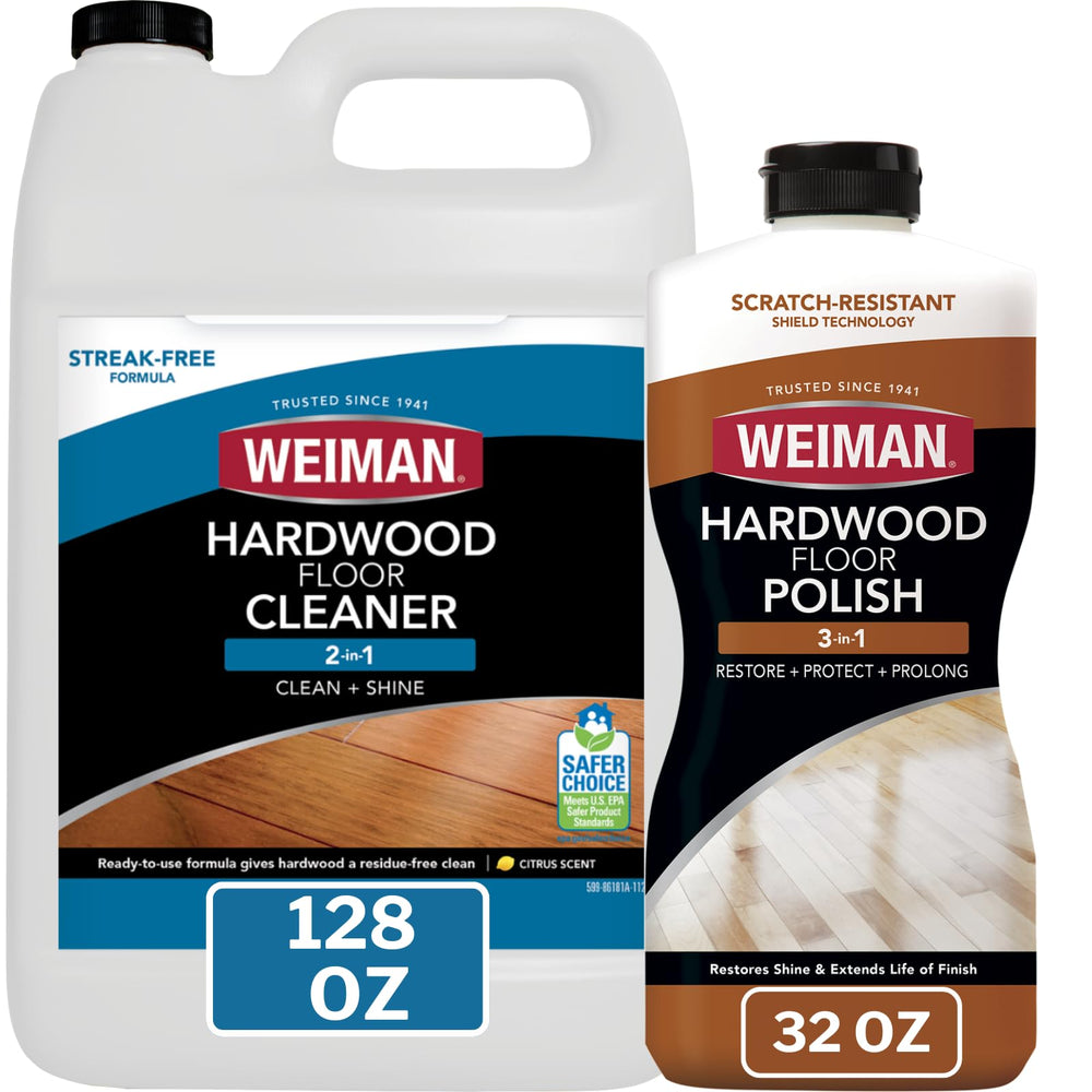 Weiman hardwood floor cleaner bottle pour for quick, ready-to-use application.