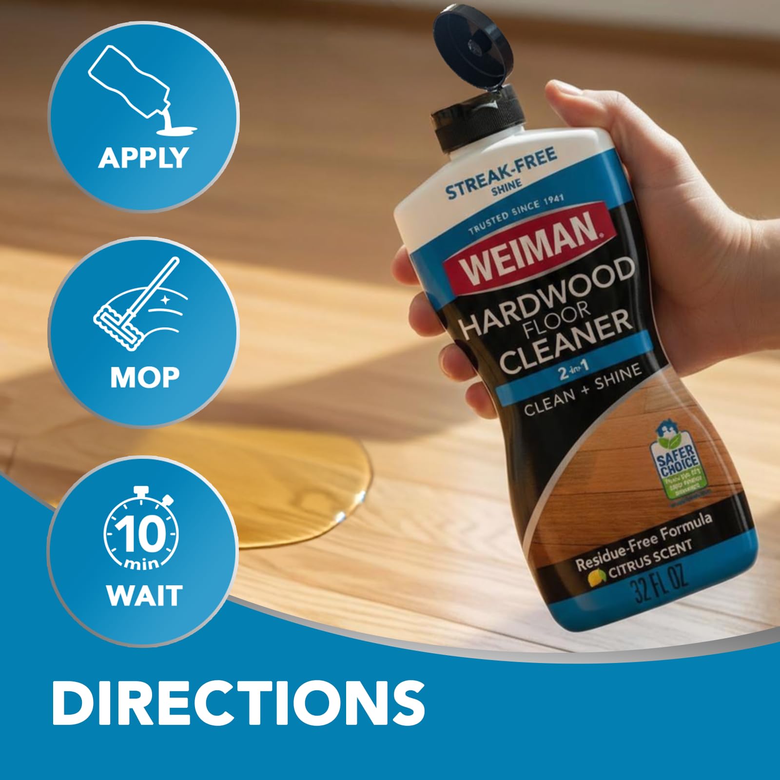 Weiman hardwood floor cleaner surface compatibility, works on vinyl and laminate floors.