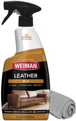 Weiman Leather Cleaner bottle for furniture and car interiors.