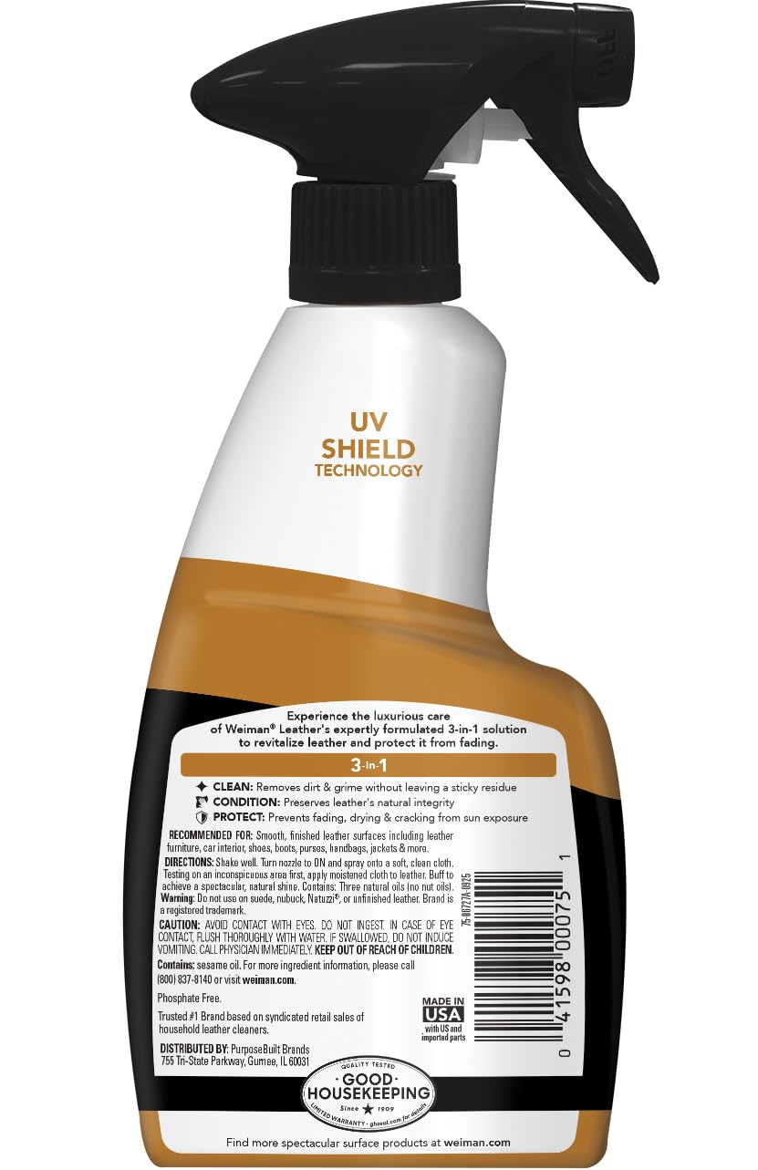 Weiman leather cleaner conditioner packaging shows two-pack convenience for home care