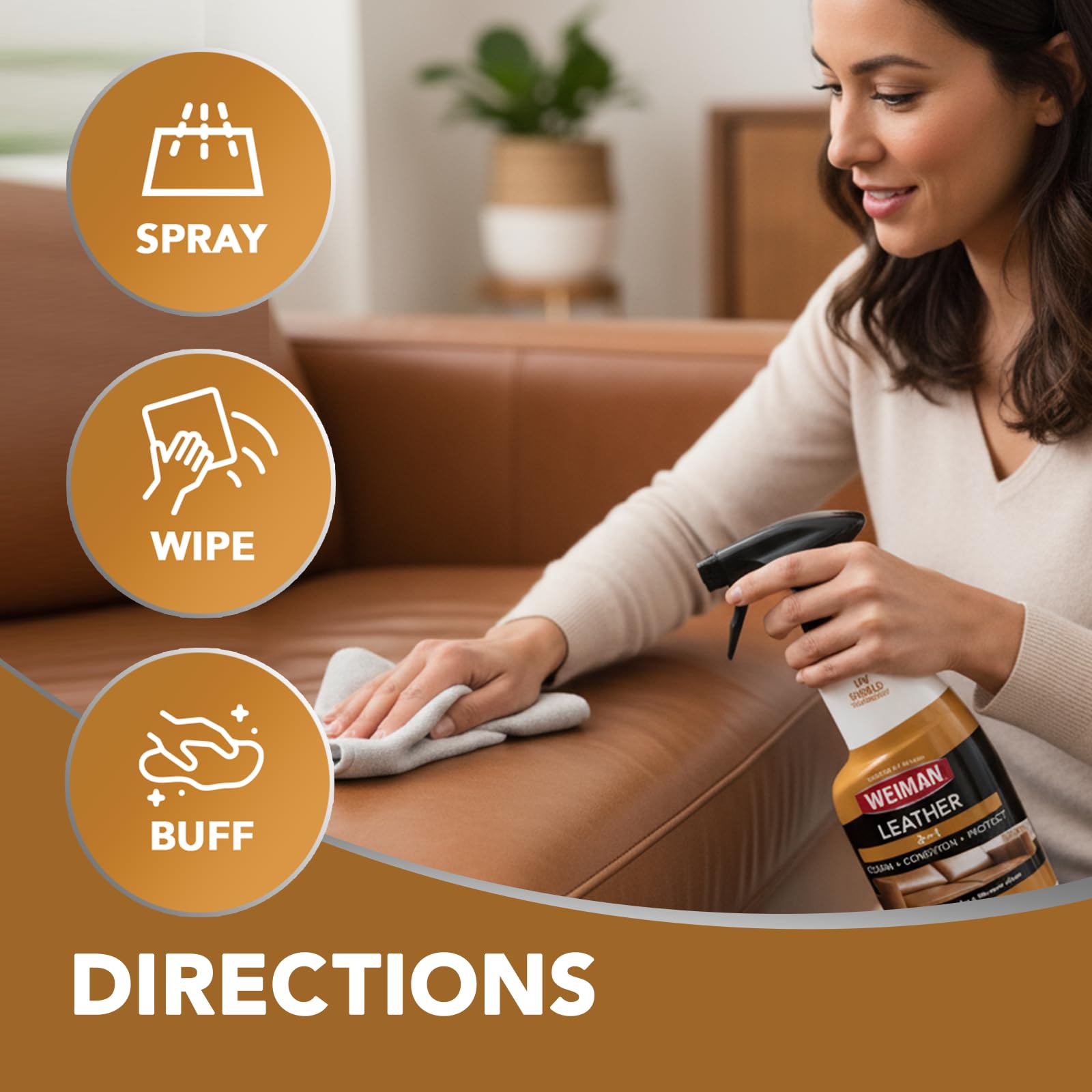 Weiman packaging showcasing all-in-one leather care.