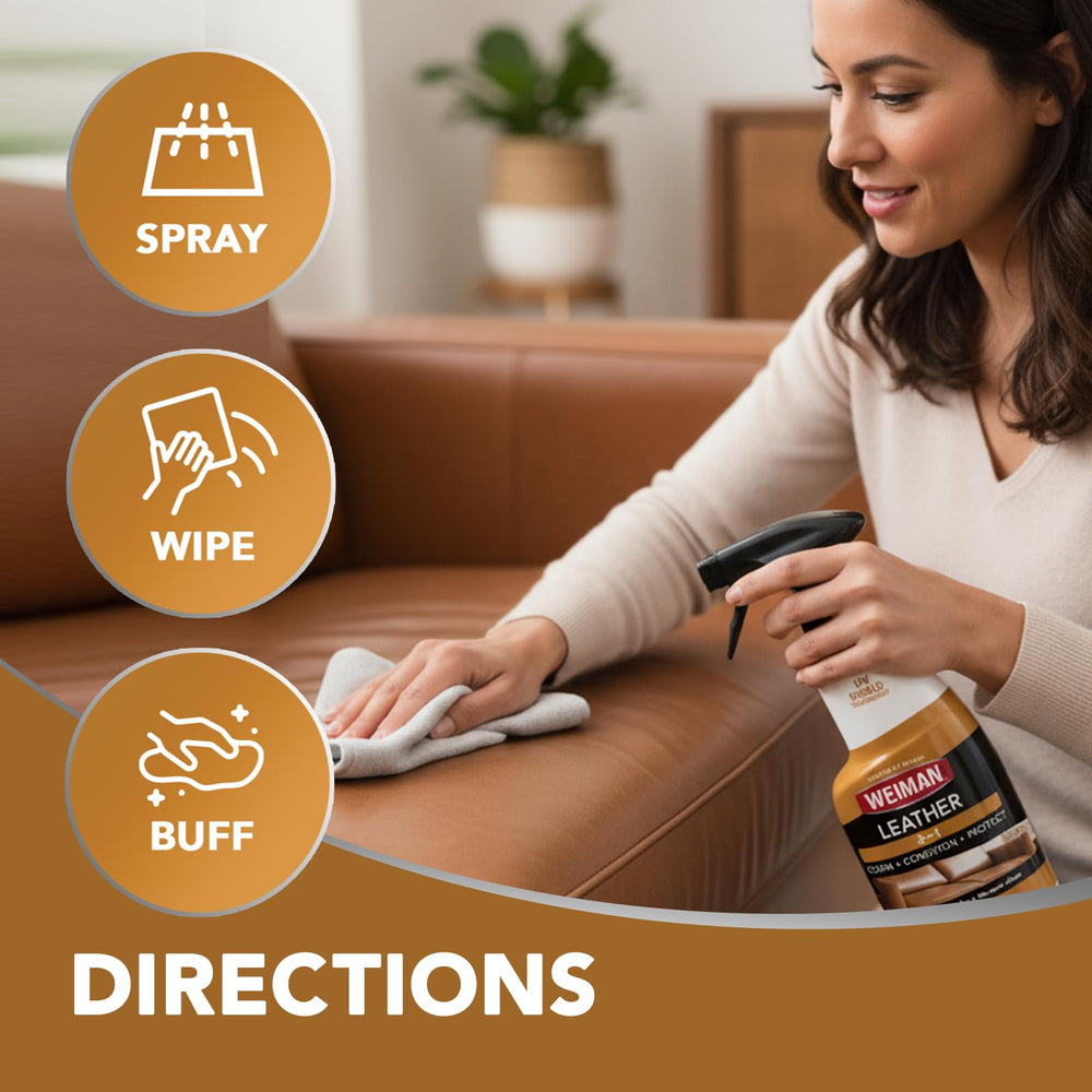 Weiman packaging showcasing all-in-one leather care.