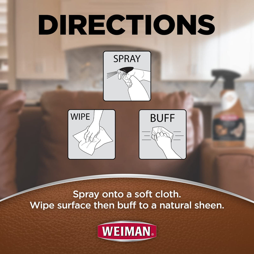 Weiman Leather Cleaner sofa close-up reveals refreshed leather beauty and suppleness.