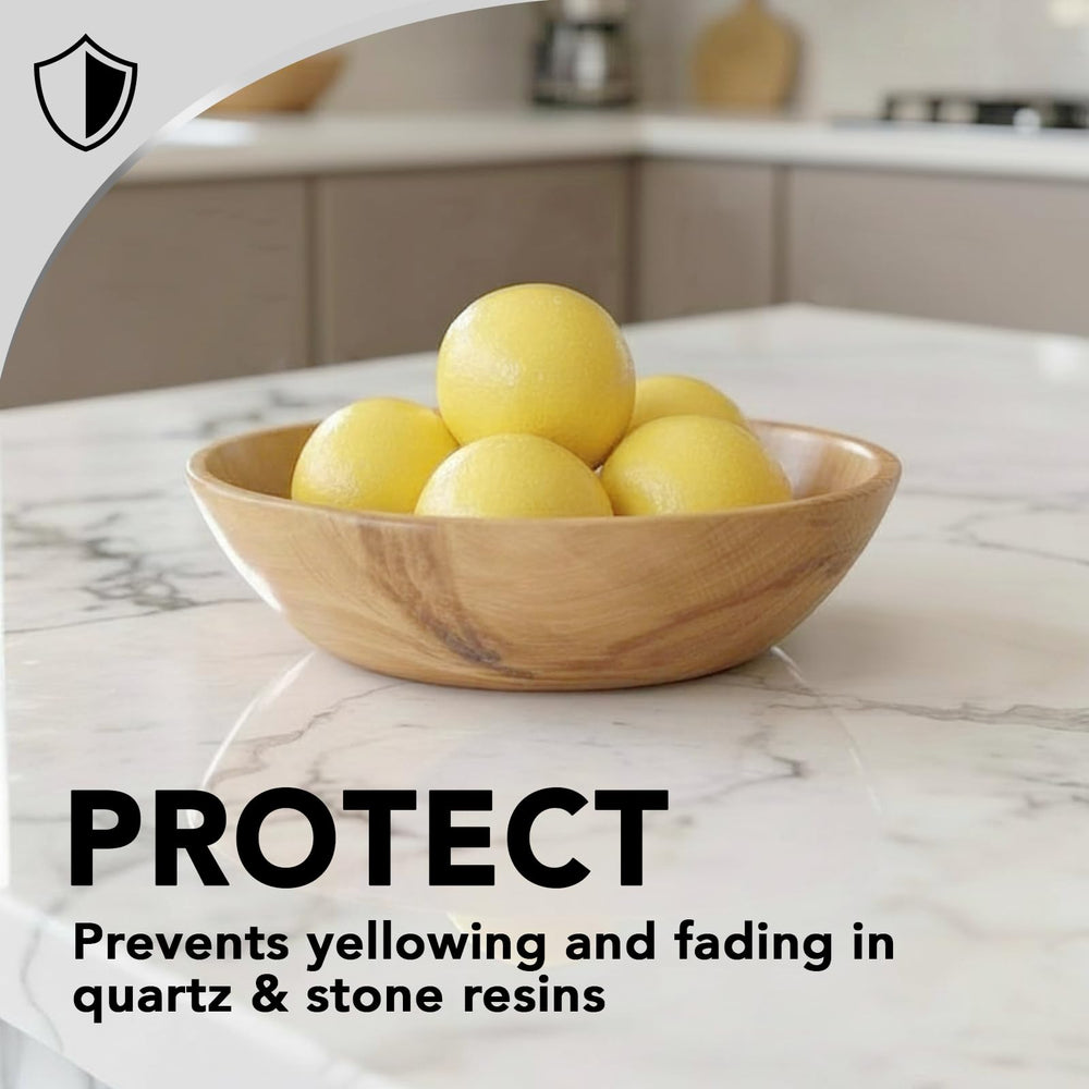 Weiman quartz countertop shine after cleaning showcases renewed luster.