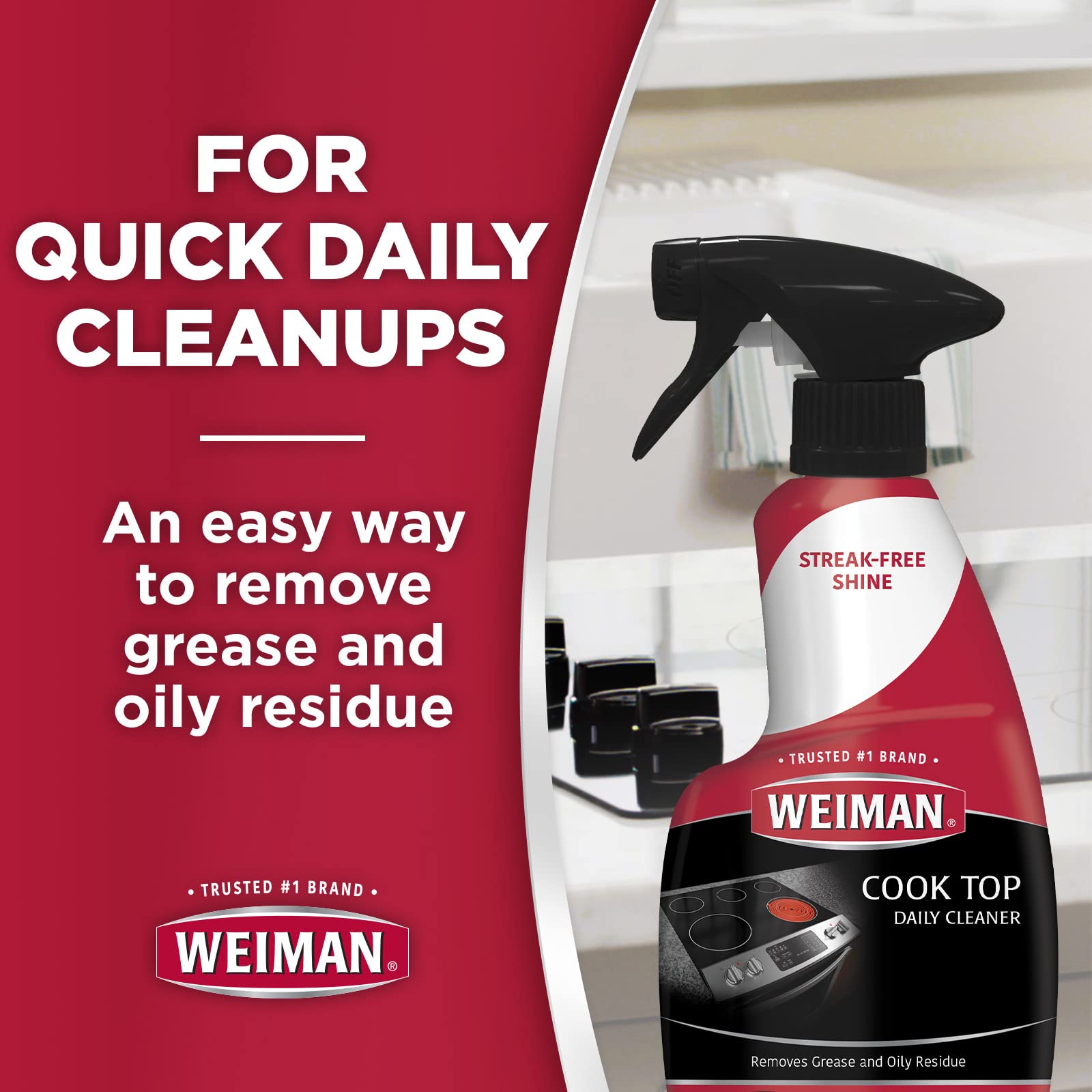 Weiman stainless steel cleaner close-up spray shows precise application