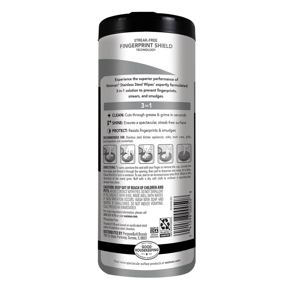 Weiman stainless steel cleaner cloth buff polishing to a protective, smudge-resistant finish.