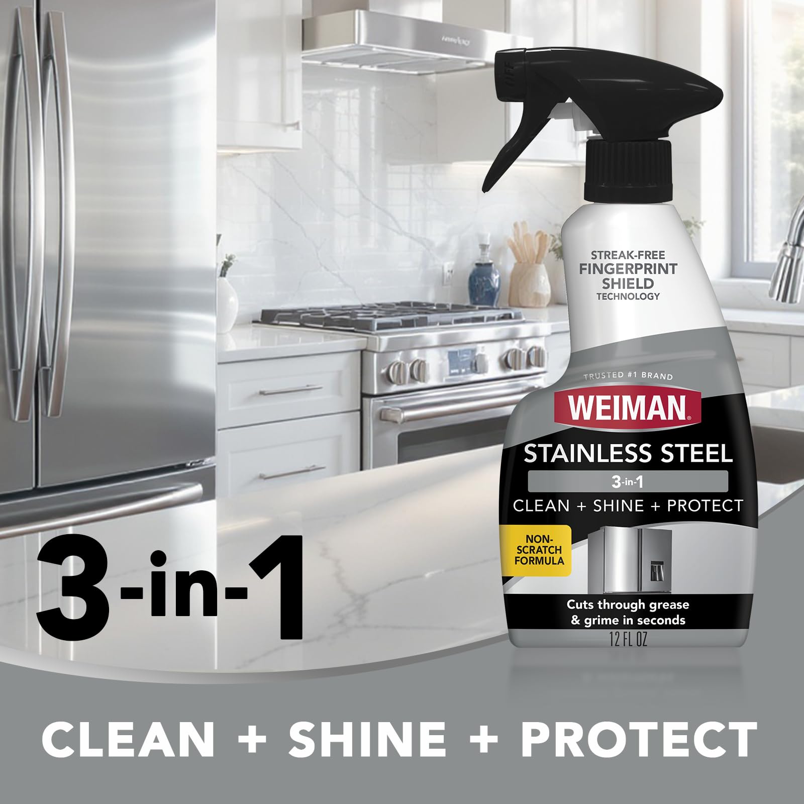 Weiman stainless steel cleaner with cloth wipe for gentle polishing