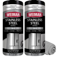 Weiman stainless steel cleaner wipes for appliances remove fingerprints for a streak-free shine.