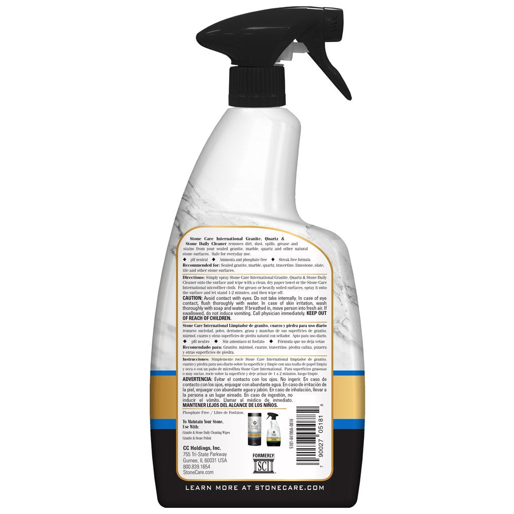 Weiman Stone Care Granite Cleaner label closeup shows trusted product identity for stone surfaces.