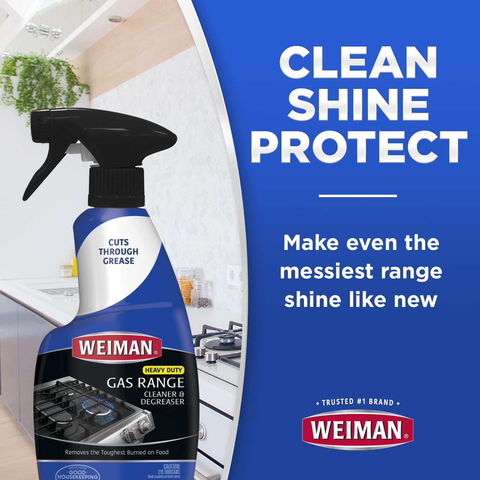 Weiman stovetop shine on a cleaned surface with even, reflective finish.