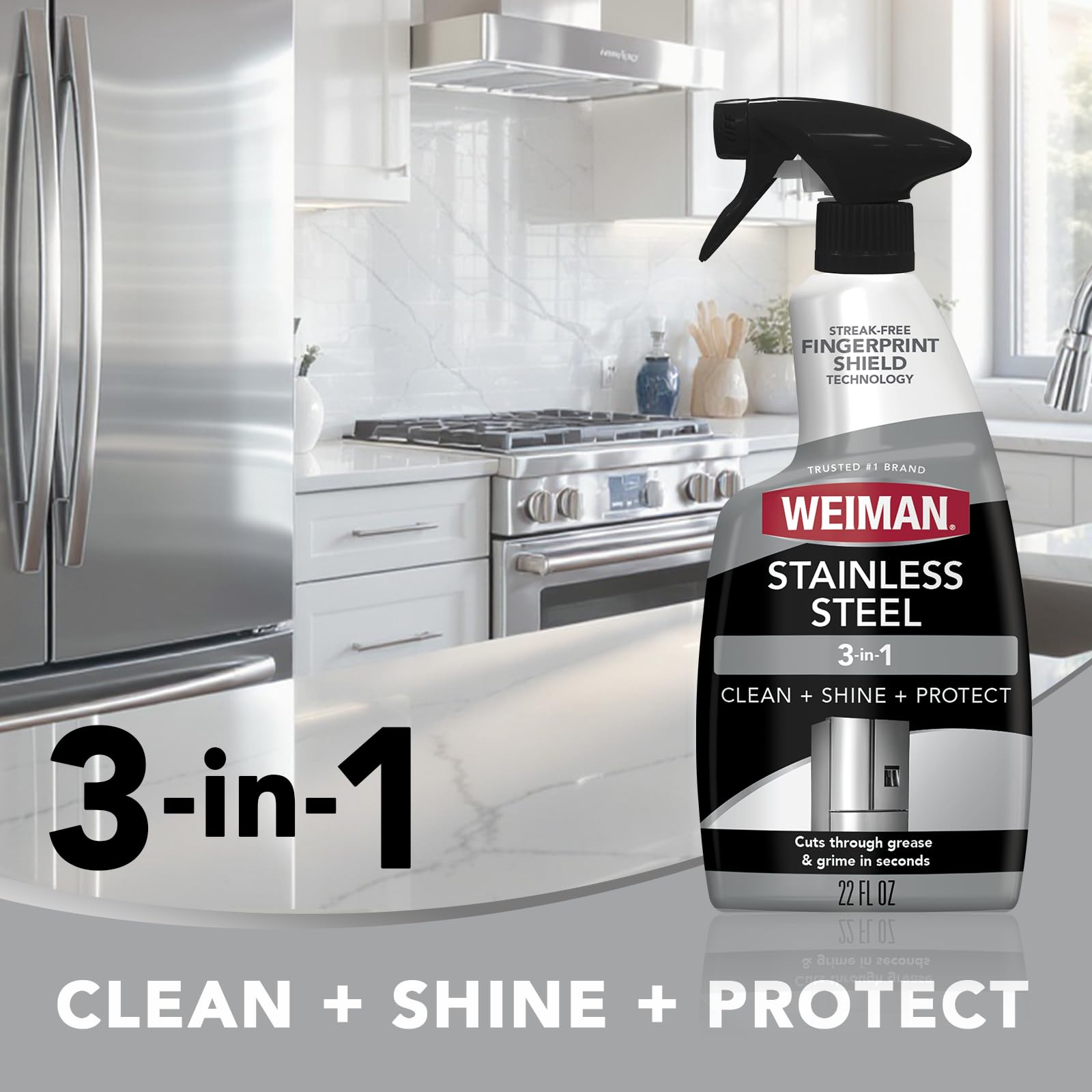 Weiman water spots remover reduces marks on stainless surfaces.