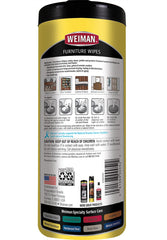 Weiman Wood Cleaner Wipes in use, cleaning and conditioning to restore natural luster.