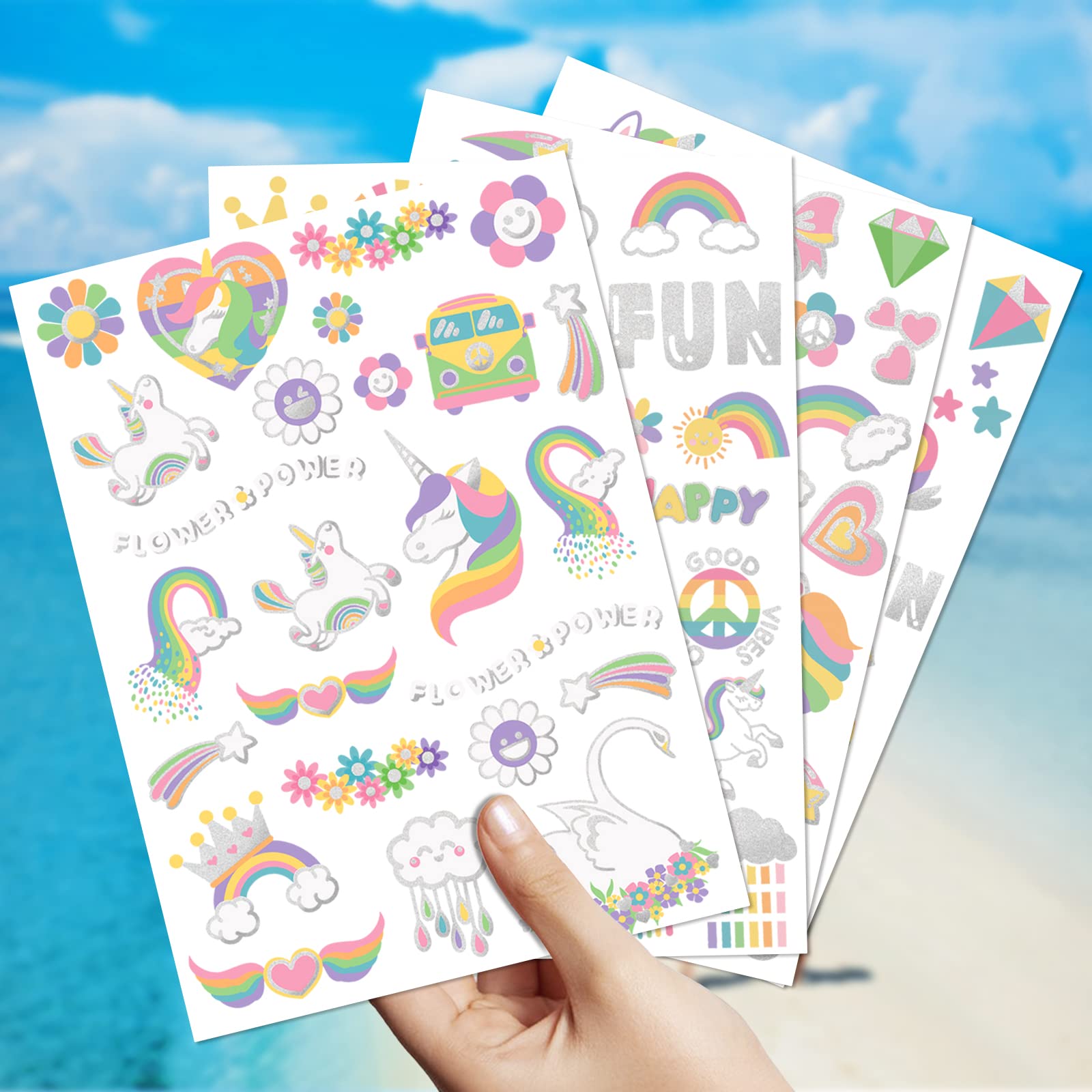 Weipbwor rainbow tattoos for kids featuring vivid colors