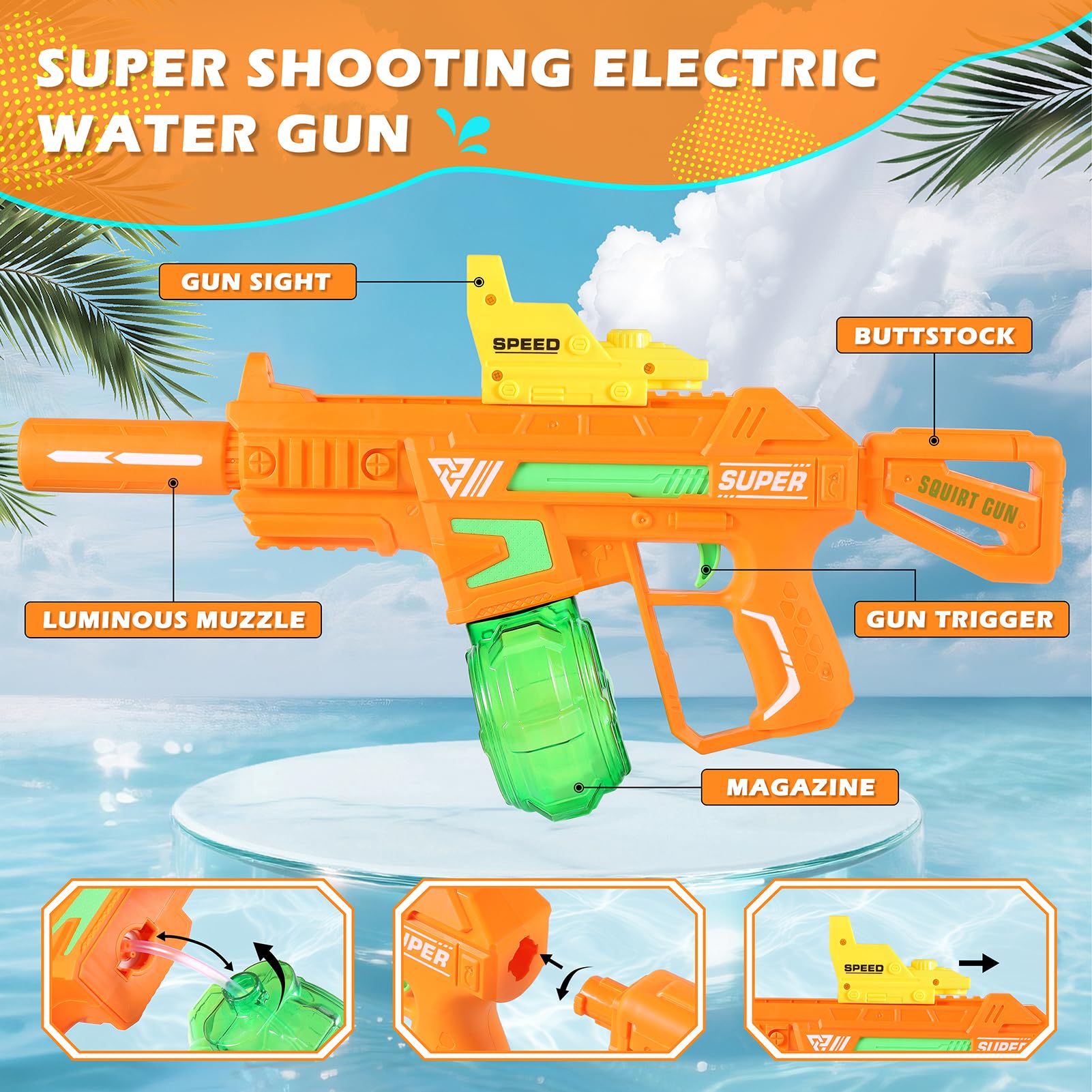 Weirtoya Electric Water Gun durable ABS body withstands active play.