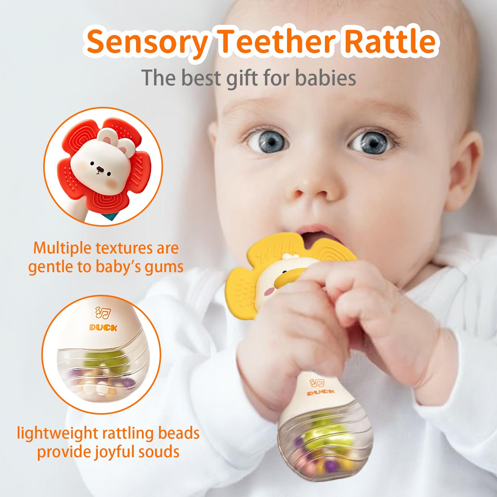 Weirtoya silicone teether features textured points for safe chewing during play.