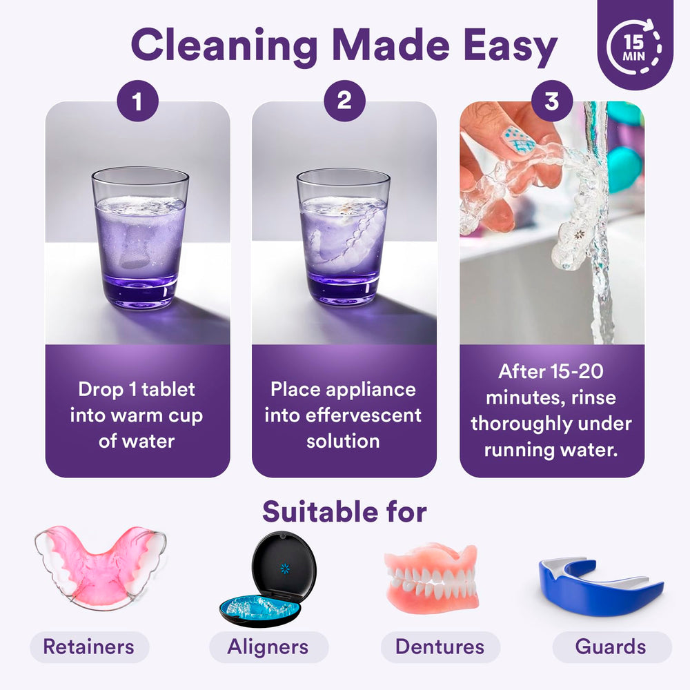Weiss Naturals persulfate-free formula, safe for all dental appliances.