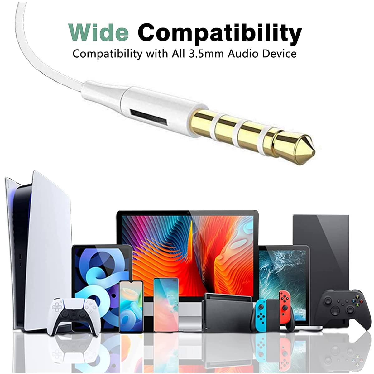 WEIZY Aux Earbuds 3.5mm plug compatible with many devices.