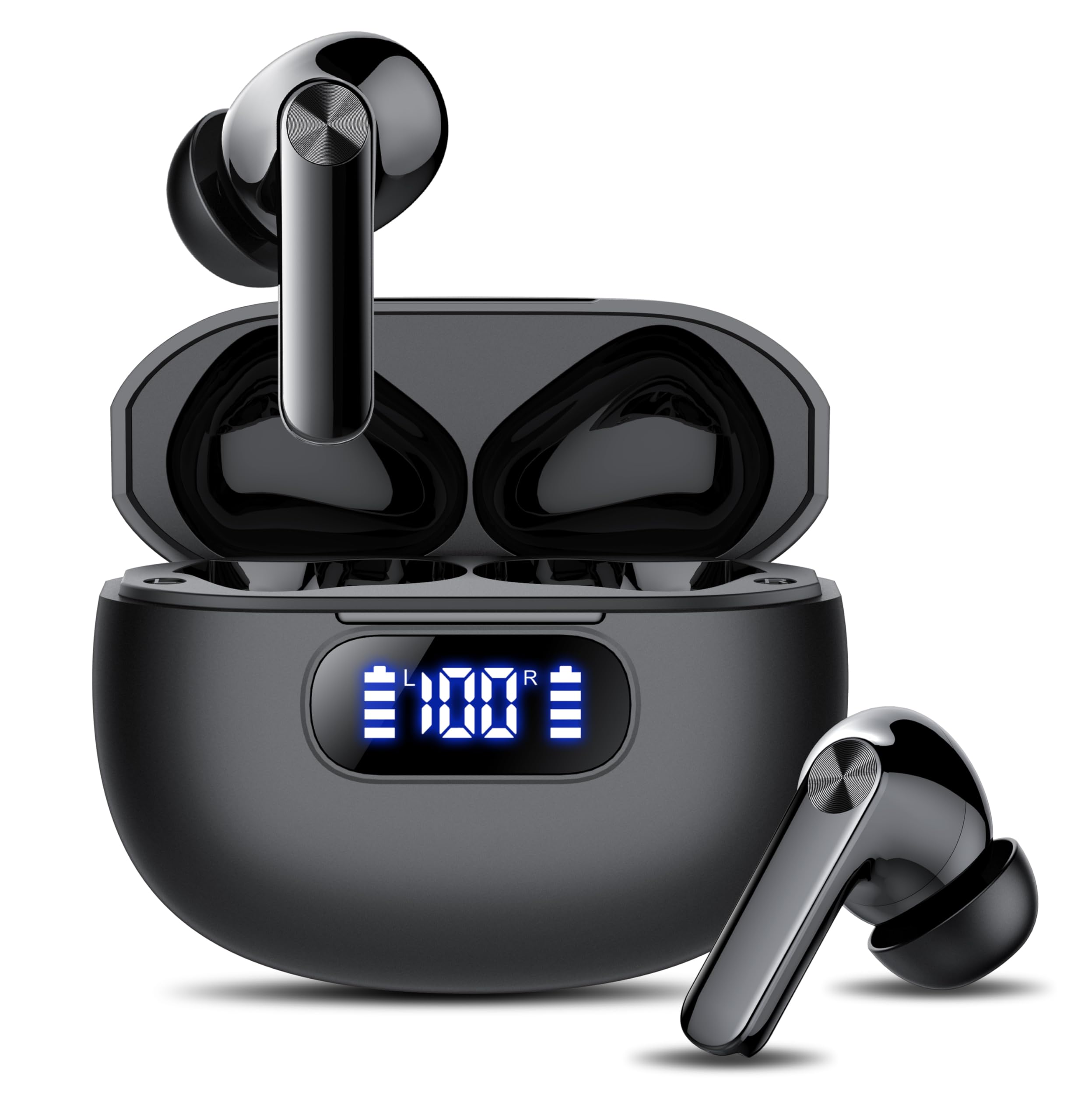 Wekily S50 Earbuds power display shows battery status for easy topping up during workouts