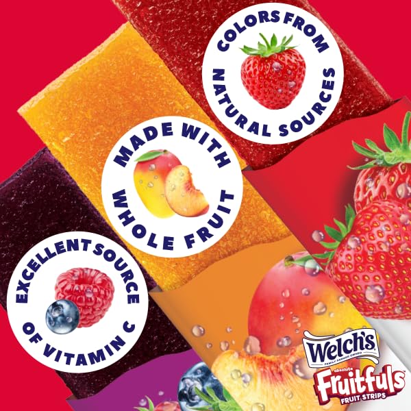 Welch's Absolute Fruitfuls strawberry strip, natural flavors for a wholesome school snack.