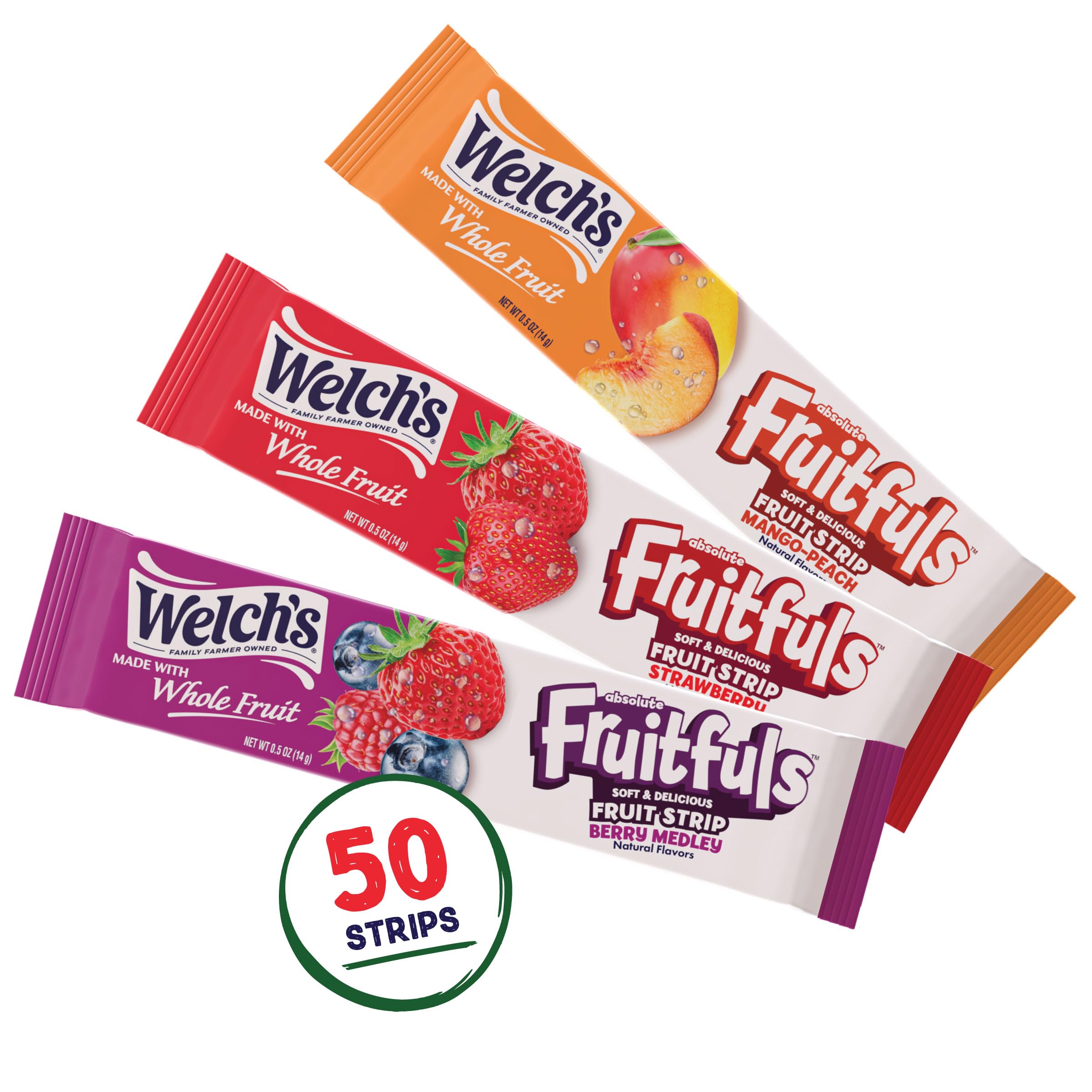 Welch's Absolute Fruitfuls Strawberry strip, a soft, non-sticky bite kids love.