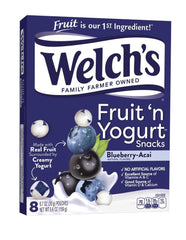 Welch's Blueberry-Acai Fruit 'n' Yogurt Snacks box front for quick snacking on the go.