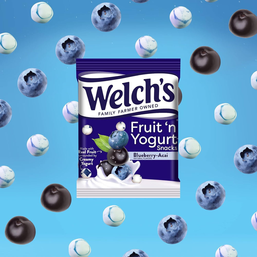 Welch's Blueberry-Acai snacks close-up highlighting the yogurt coating and fruity texture.