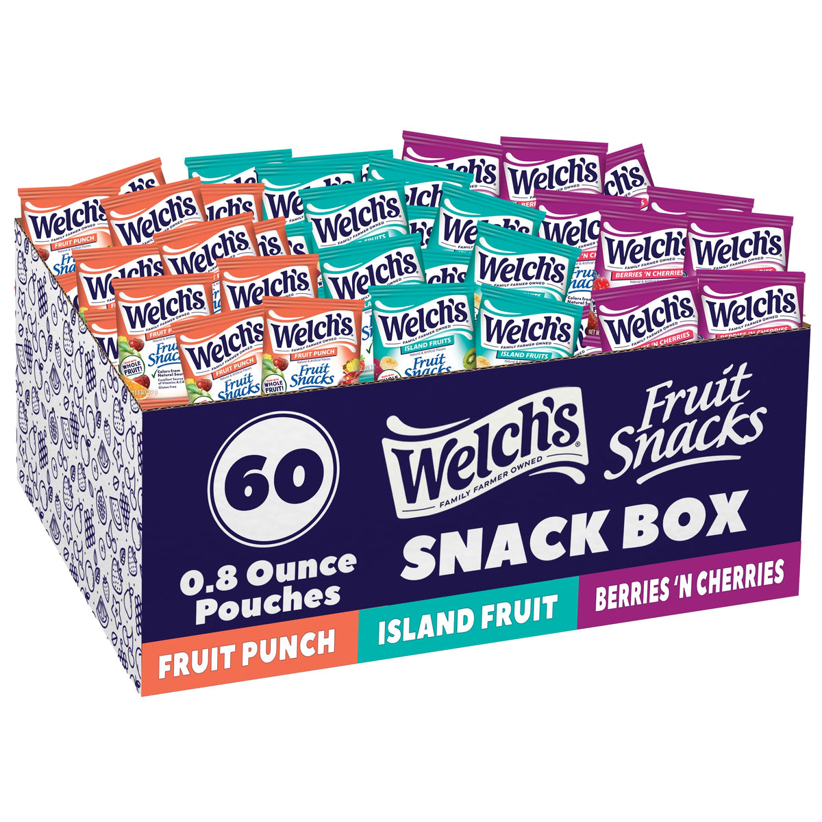Welch's Fruit Snacks Fruit Punch pack, vibrant flavor for lunchboxes.
