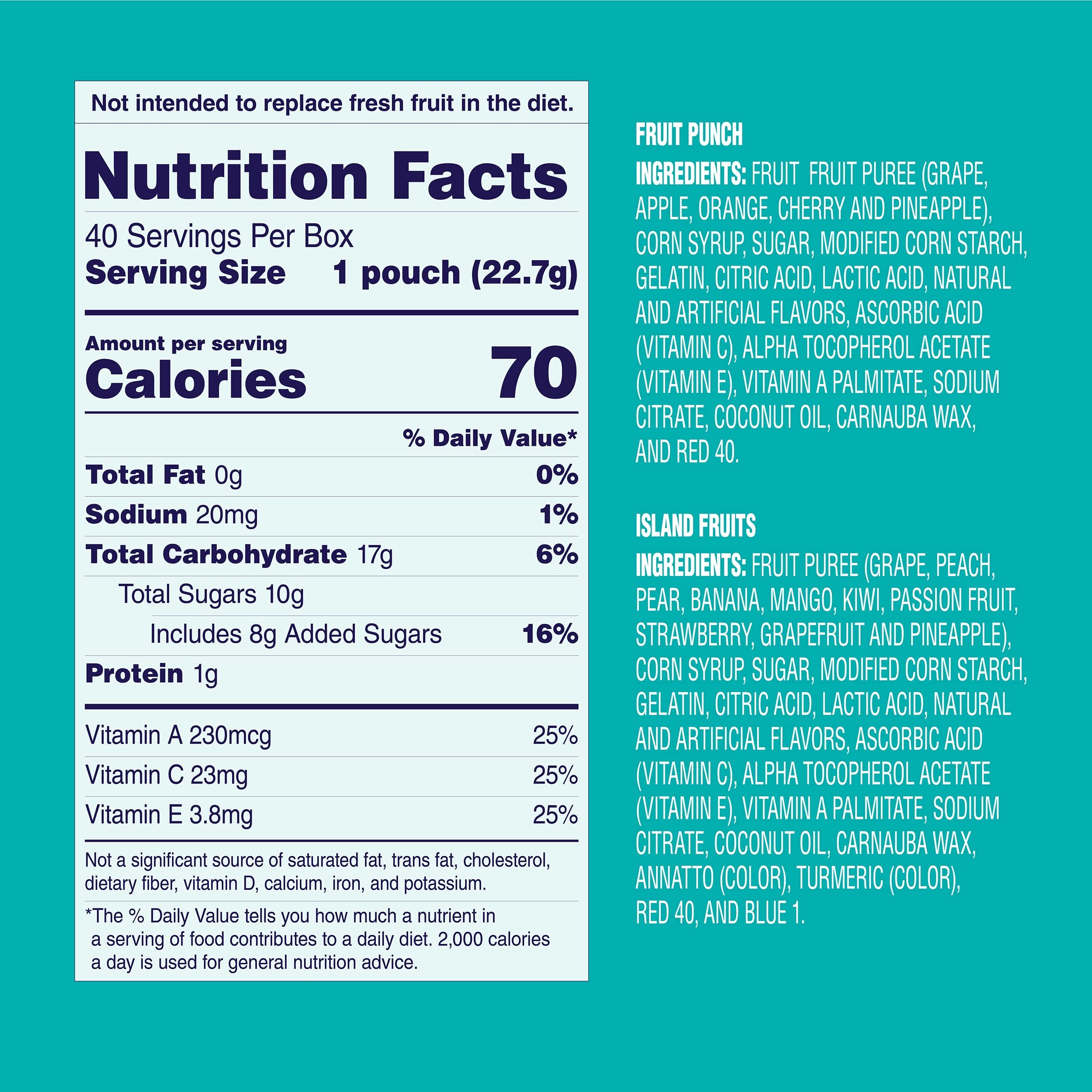Welch's Fruit Snacks Island Fruits 0.8 oz bag, ideal for school lunches