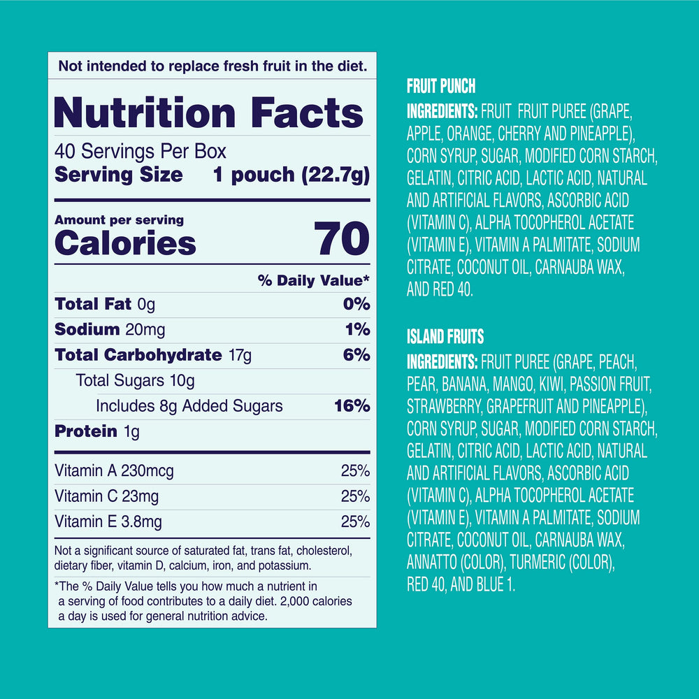 Welch's Fruit Snacks Island Fruits 0.8 oz bag, ideal for school lunches