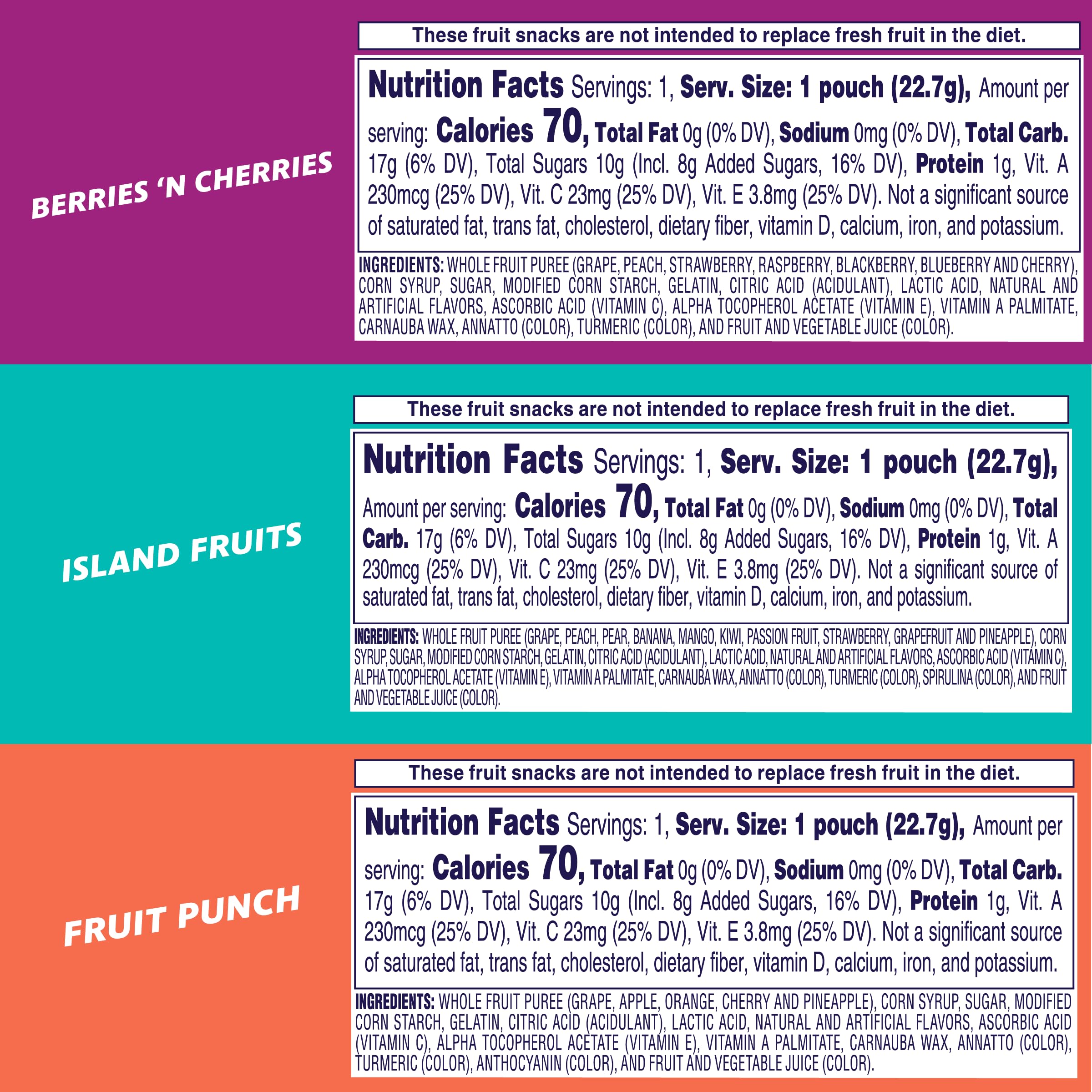 Welch's Fruit Snacks Island Fruits & Berries N Cherries pack, colorful family snack.