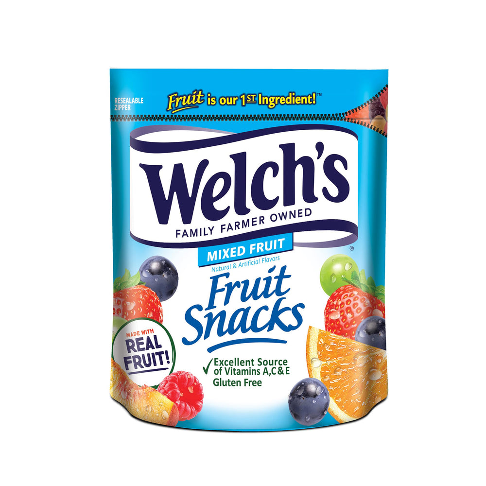 Welch's Fruit Snacks, mixed fruit, 28oz resealable pack for on-the-go snacking.